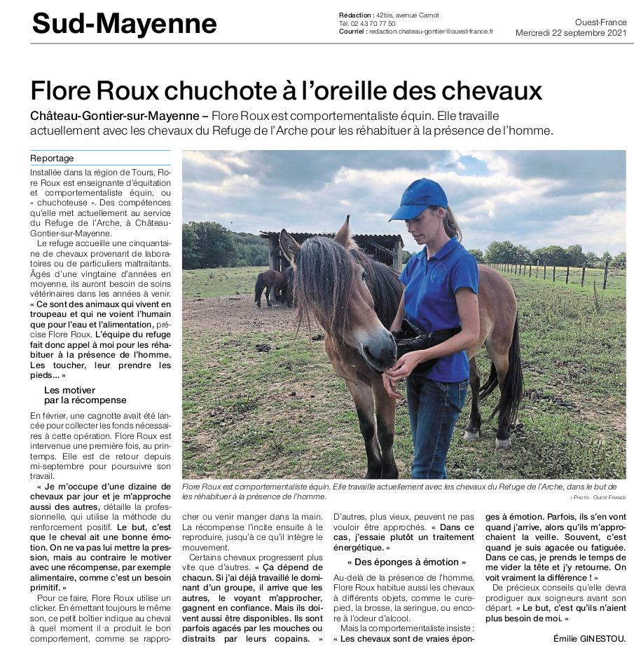 Sud Mayenne Flore Roux chuchote à l'oreille des chevaux